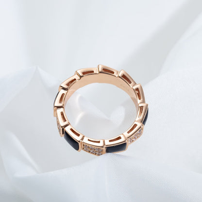 [✨Rose💎]SERPENTI RING PINK GOLD BLACK MOP DIAMOND PAVED 4MM