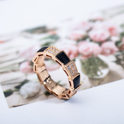 [✨Rose💎]SERPENTI RING PINK GOLD BLACK MOP DIAMOND PAVED 4MM