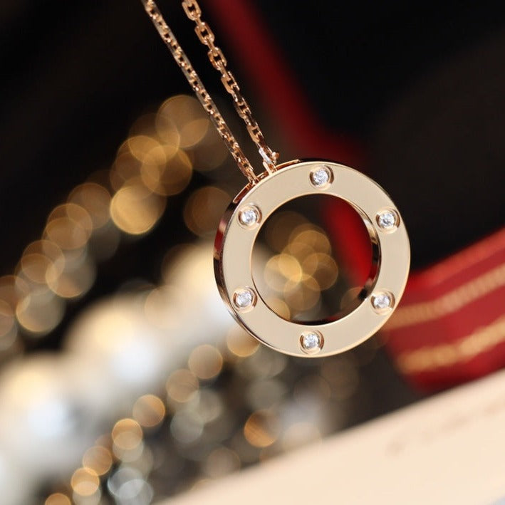 [✨Rose💎]LOVE NECKLACE 16MM 6 DIAMONDS PINK GOLD