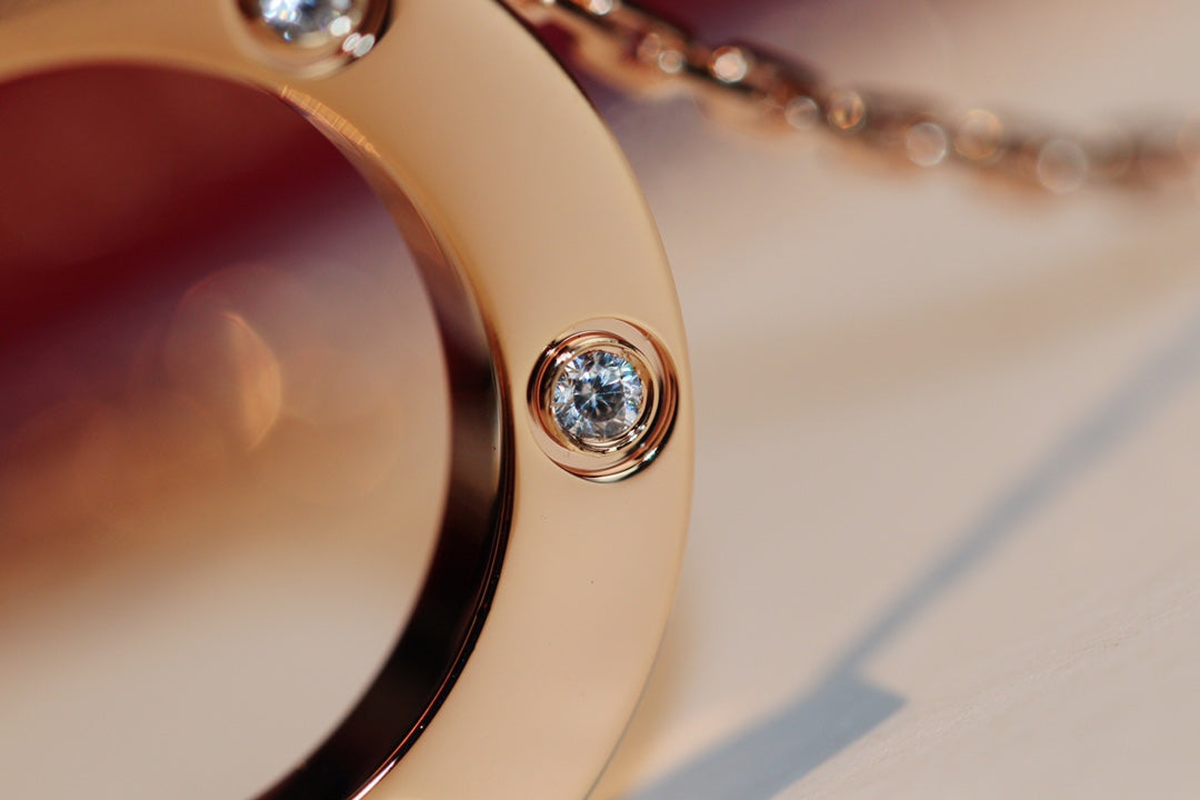 [✨Rose💎]LOVE NECKLACE 16MM 6 DIAMONDS PINK GOLD