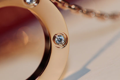 [✨Rose💎]LOVE NECKLACE 16MM 6 DIAMONDS PINK GOLD