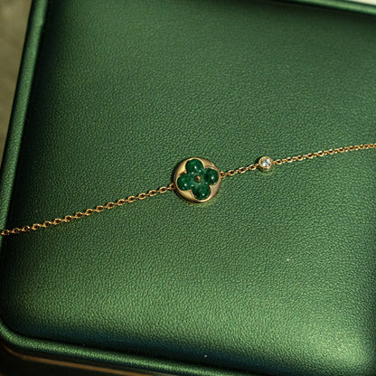 [✨Rose💎]SUN MALACHITE 1 DIAMOND PINK GOLD BRACELET