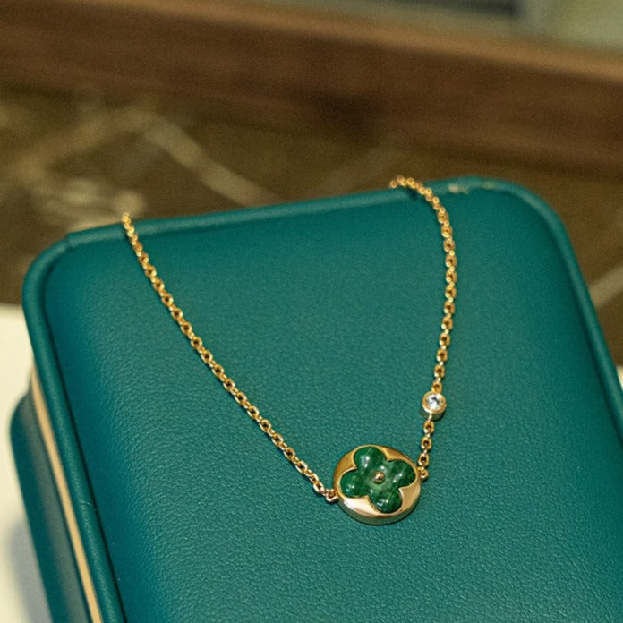 [✨Rose💎]SUN MALACHITE 1 DIAMOND PINK GOLD BRACELET