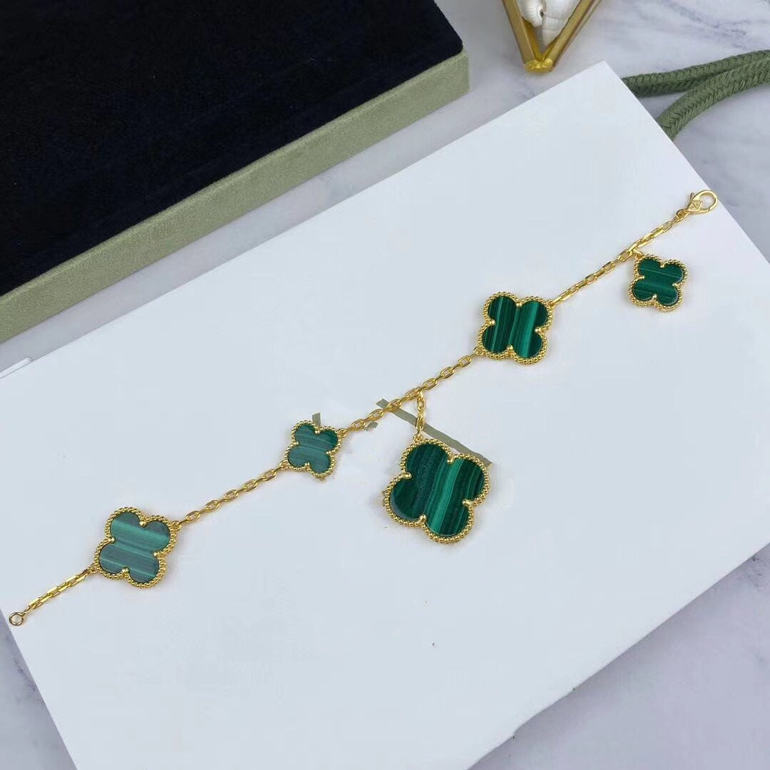 [✨Rose💎]MAGIC CLOVER MALACHITE GOLD BRACELET 5 MOTIFS