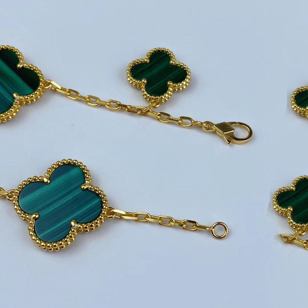 [✨Rose💎]MAGIC CLOVER MALACHITE GOLD BRACELET 5 MOTIFS