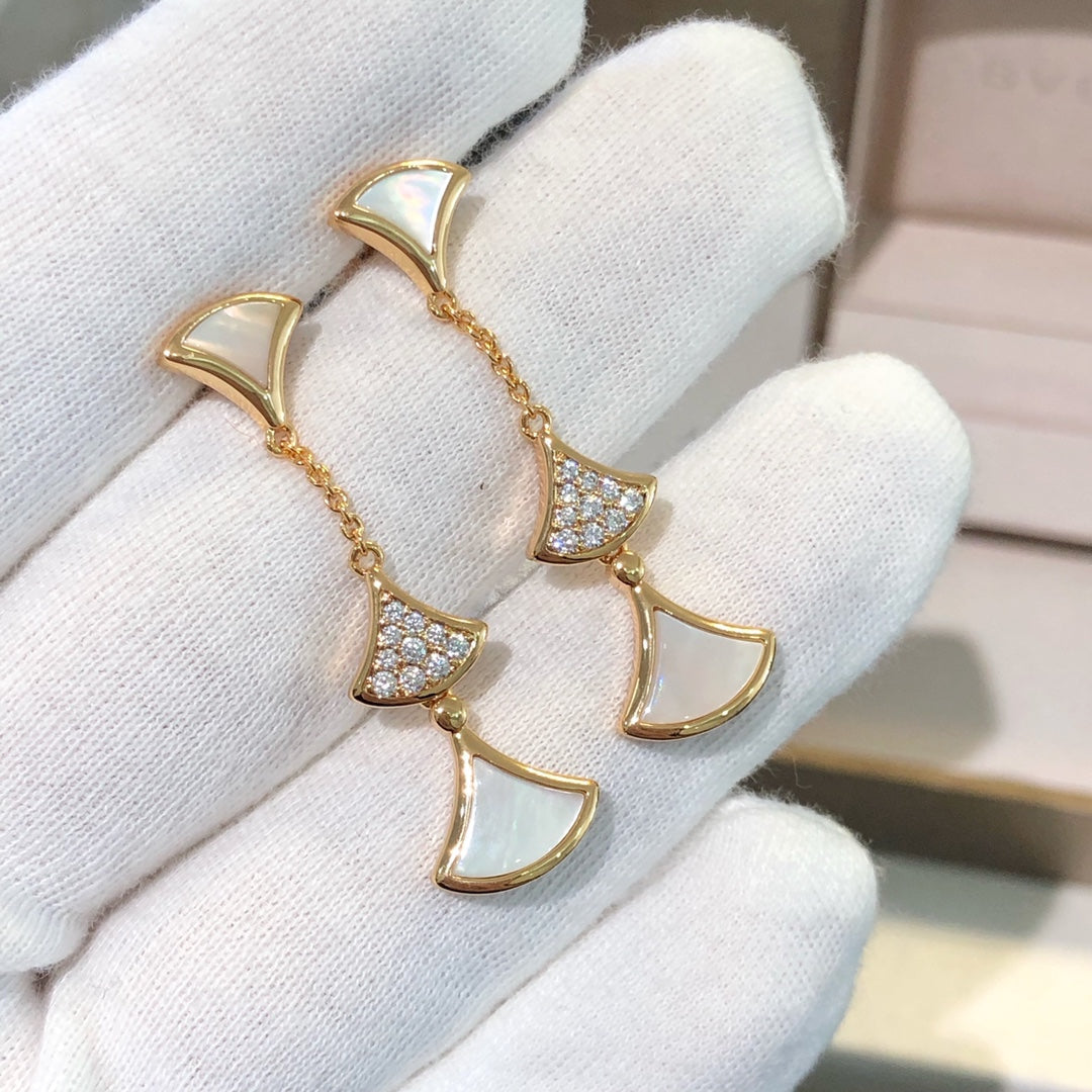 [✨Rose💎]DREAM EARRINGS 3 MOTIFS DIAMOND MOP PINK GOLD