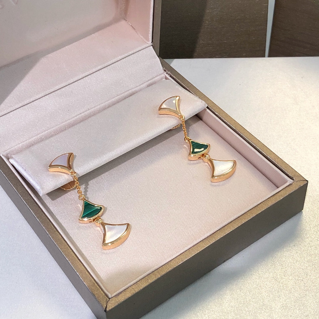 [✨Rose💎]DREAM EARRINGS 3 MOTIFS MALACHITE MOP PINK GOLD