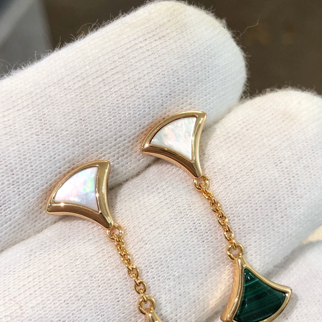 [✨Rose💎]DREAM EARRINGS 3 MOTIFS MALACHITE MOP PINK GOLD