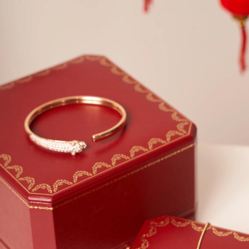 [✨Rose💎]PANTHERE ROSE GOLD DIAMOND OPEN BRACELET