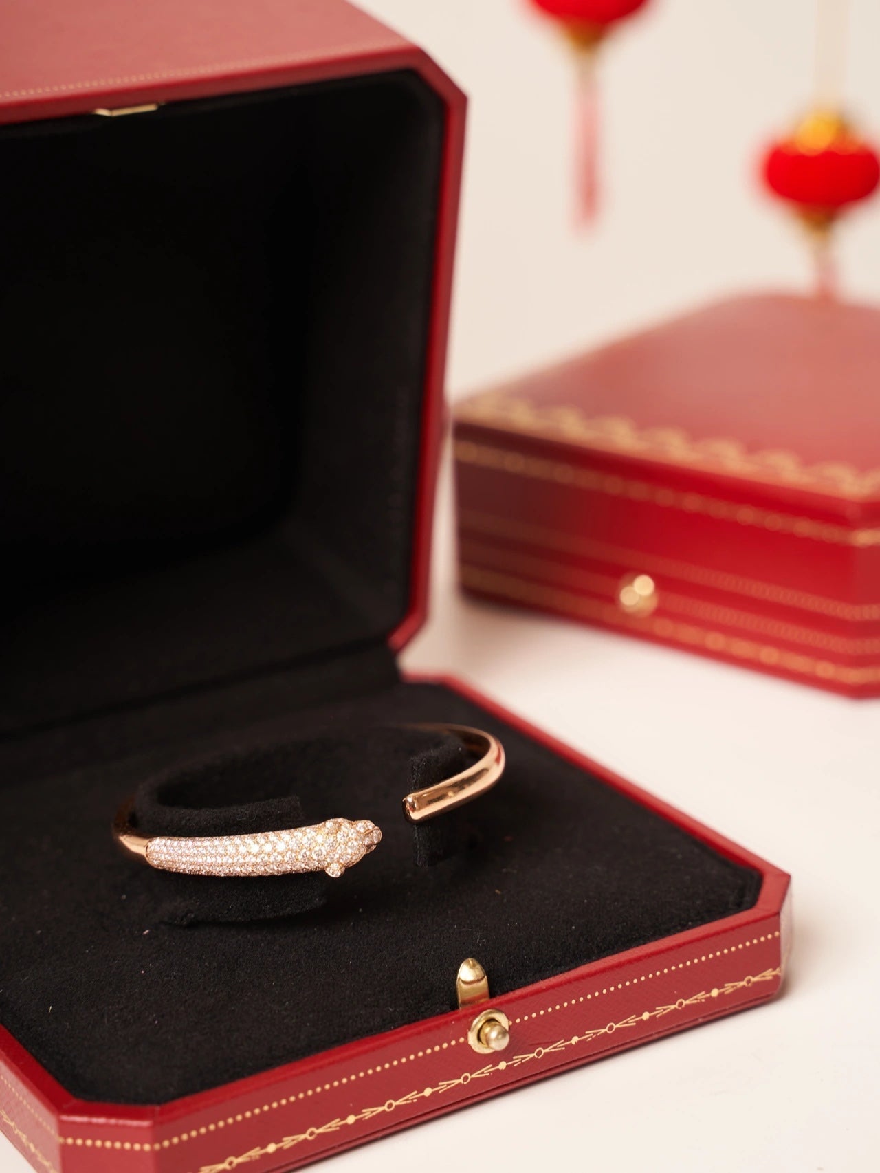 [✨Rose💎]PANTHERE ROSE GOLD DIAMOND OPEN BRACELET