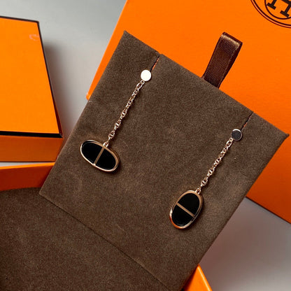 [✨Rose💎]CHAINE VERSO BLACK CERAMIC EARRINGS