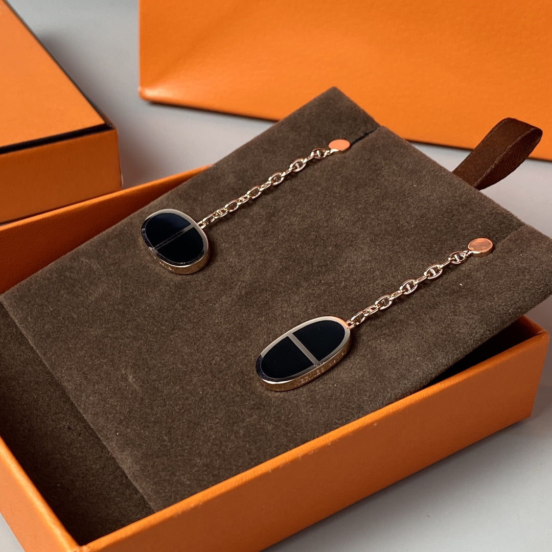 [✨Rose💎]CHAINE VERSO BLACK CERAMIC EARRINGS