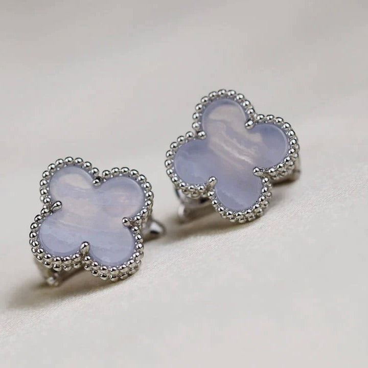 [✨Rose💎]CLOVER MEDIUM 1 MOTIFS  WHITE MOP EARRINGS SILVER
