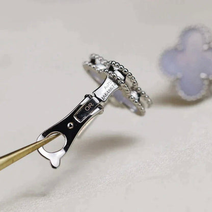 [✨Rose💎]CLOVER MEDIUM 1 MOTIFS  WHITE MOP EARRINGS SILVER