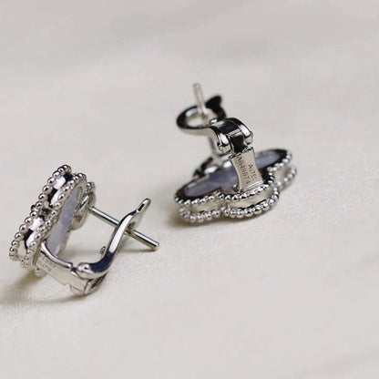 [✨Rose💎]CLOVER MEDIUM 1 MOTIFS  WHITE MOP EARRINGS SILVER