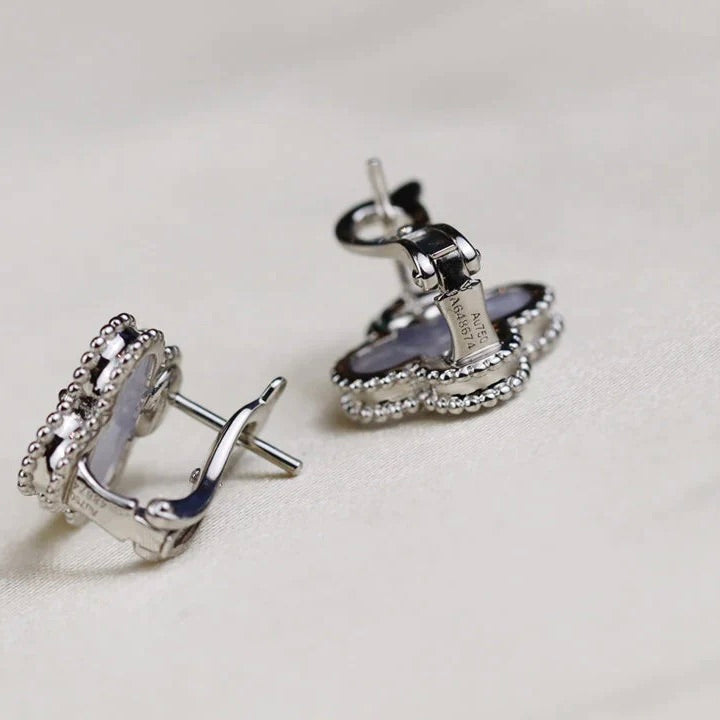 [✨Rose💎]CLOVER MEDIUM 1 MOTIFS  WHITE MOP EARRINGS SILVER