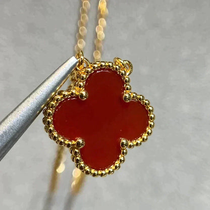 [✨Rose💎]CLOVER 15MM CARNELIAN SINGLE FLOWER NECKLACE