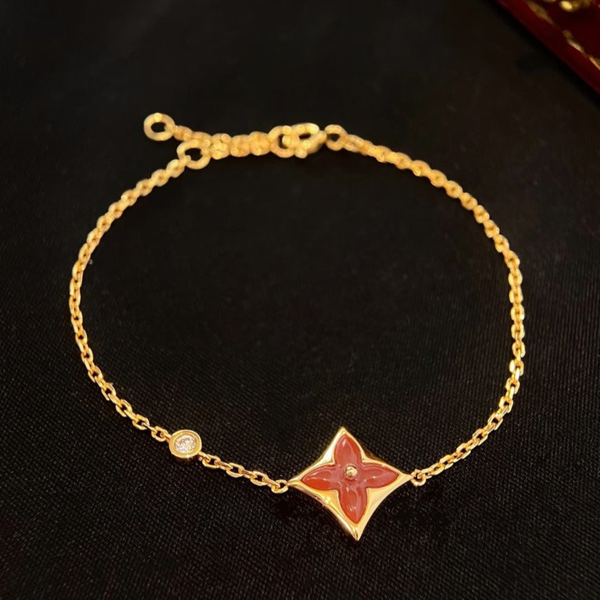 [✨Rose💎]COLOR STAR CARNELIAN PINK GOLD DIAMOND BRACELET