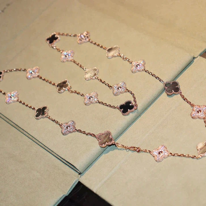 [✨Rose💎]CLOVER 20 MOTIFS DARK MOP DIAMOND  NECKLACE