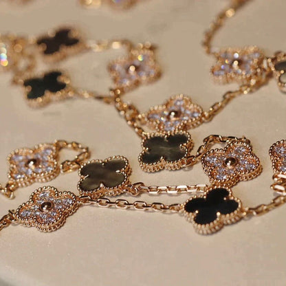 [✨Rose💎]CLOVER 20 MOTIFS DARK MOP DIAMOND  NECKLACE