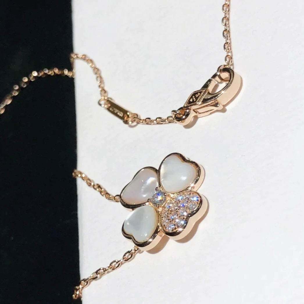 [✨Rose💎]CLOVER MOP DIAMOND ROSE GOLD NECKLACE