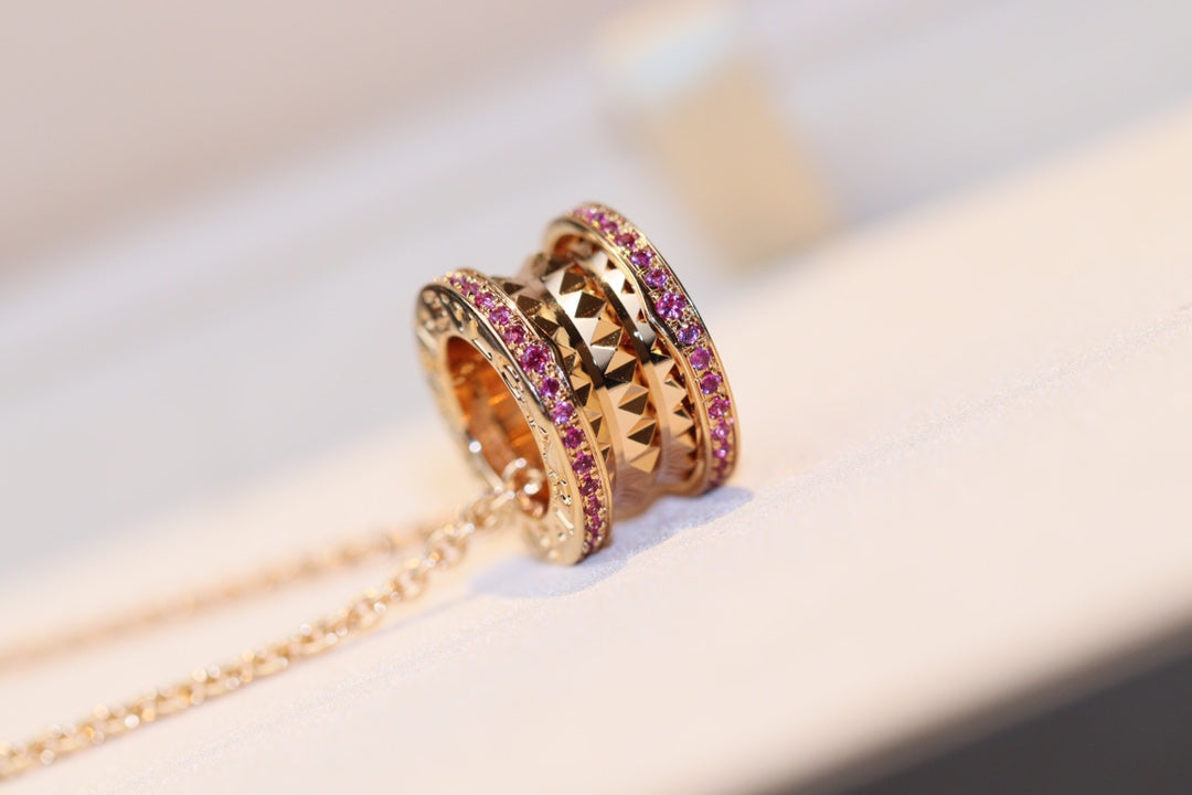 [✨Rose💎]ZERO 1 ROCK PINK GOLD PINK DIAMOND NECKLACE