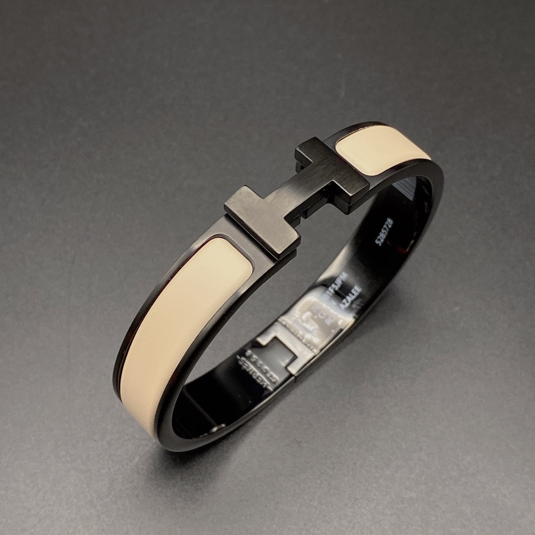[✨Rose💎]H BRACELET 12MM BLACK BEIGE CERAMIC