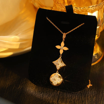 [✨Rose💎]STAR AND SUN DIAMOND PINK GOLD NECKLACE