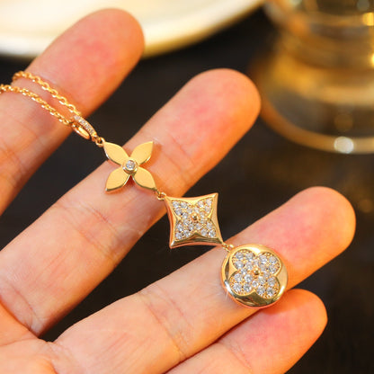 [✨Rose💎]STAR AND SUN DIAMOND PINK GOLD NECKLACE