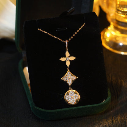 [✨Rose💎]STAR AND SUN DIAMOND PINK GOLD NECKLACE