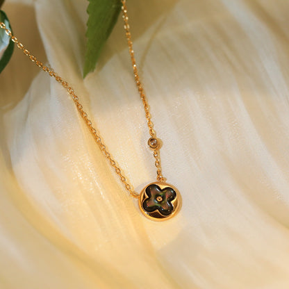 [✨Rose💎]SUN PEDANT PINK GOLD 1 DIAMOND NECKLACE