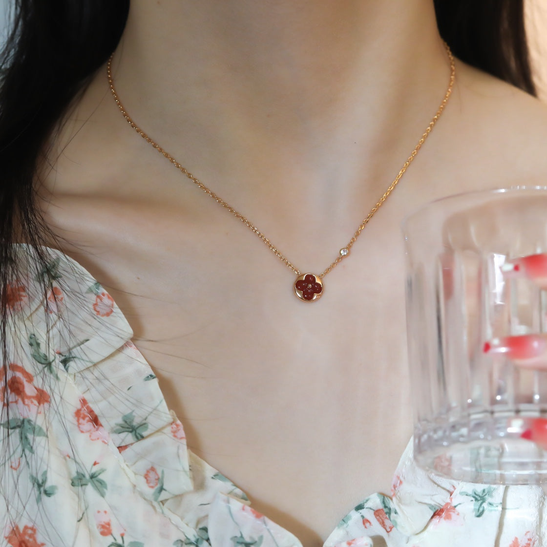 [✨Rose💎]SUN PEDANT PINK GOLD 1 DIAMOND NECKLACE