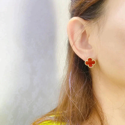 [✨Rose💎]CLOVER MEDIUM 1 MOTIFS CARNELIAN  EARRINGS
