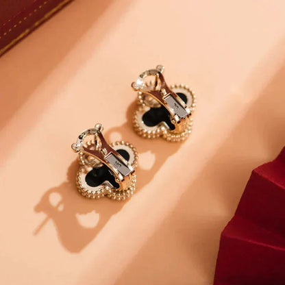 [✨Rose💎]CLOVER MEDIUM 1 MOTIFS  ONYX STUD EARRINGS