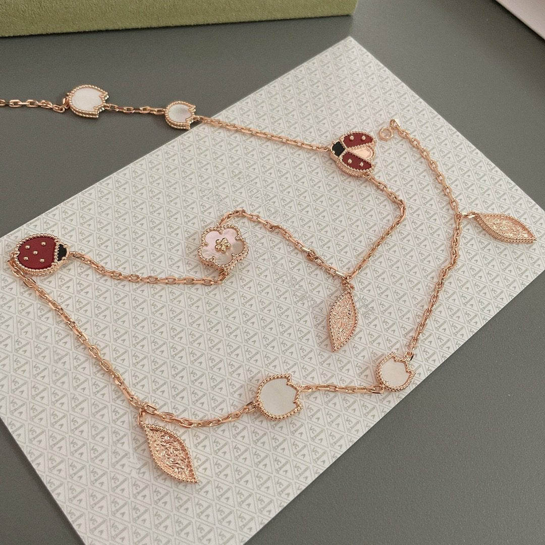 [✨Rose💎]LUCKY SPRING 15 MOTIFS ROSE GOLD NECKLACE