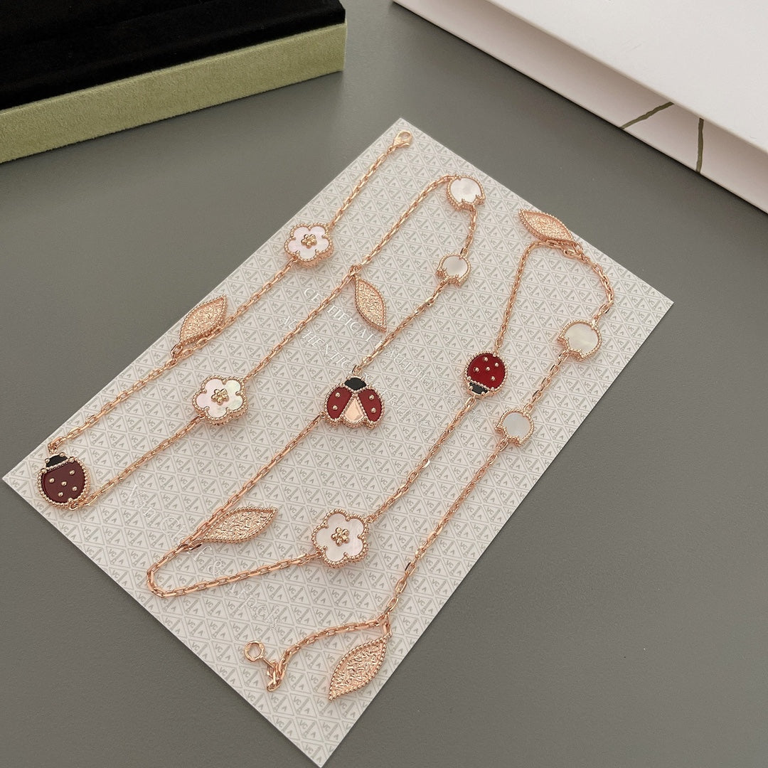 [✨Rose💎]LUCKY SPRING 15 MOTIFS ROSE GOLD NECKLACE