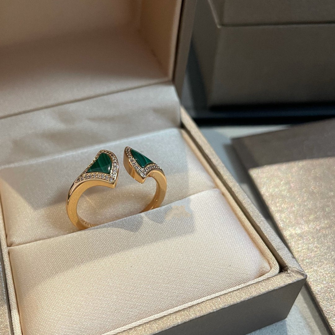 [✨Rose💎]DREAM MALACHITE DIAMOND OPEN RING