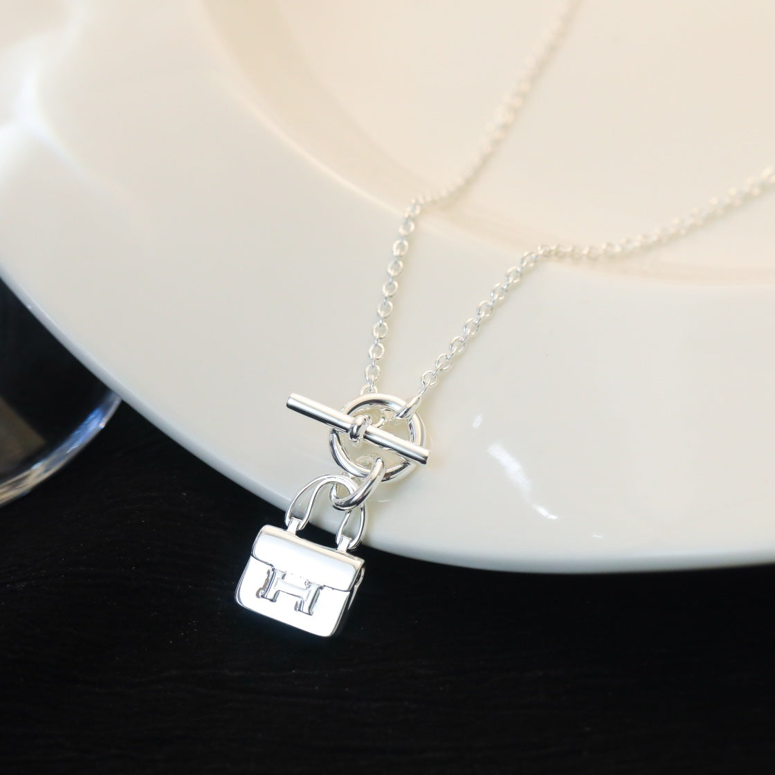 [✨Rose💎]POP H PEDANT SILVER NECKLACE