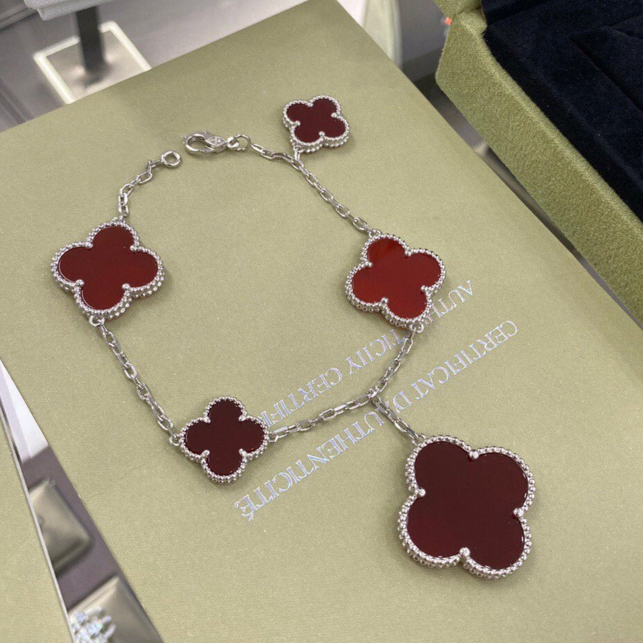 [✨Rose💎]CLOVER 5 MOTIFS SIVLER CARNELIAN BRACELET