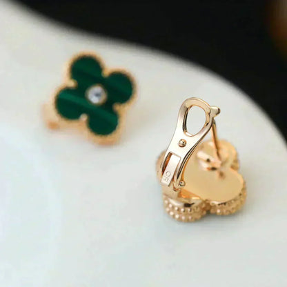 [✨Rose💎]CLOVER MEDIUM 1 MOTIFS MALACHITE DIAMOND EARRINGS