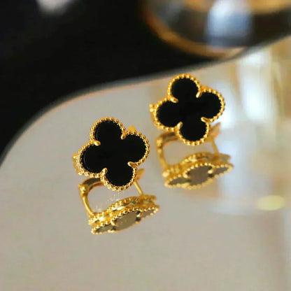 [✨Rose💎]CLOVER MEDIUM 1 MOTIFS  ONYX STUD EARRINGS