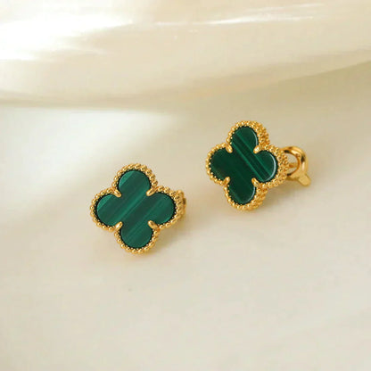 [✨Rose💎]CLOVER MEDIUM 1 MOTIFS MALACHITE  EARRINGS