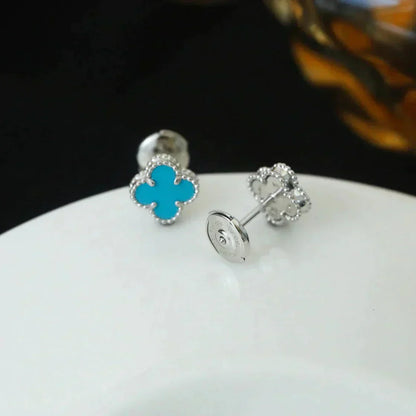 [✨Rose💎]CLOVER MINI 9.5MM ONYX STUD EARRINGS SILVER