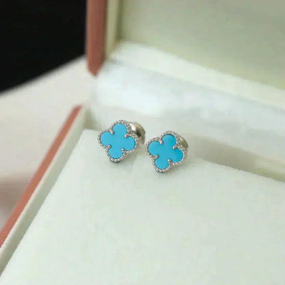 [✨Rose💎]CLOVER MINI 9.5MM ONYX STUD EARRINGS SILVER