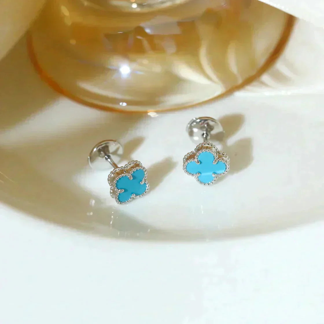 [✨Rose💎]CLOVER MINI 9.5MM ONYX STUD EARRINGS SILVER
