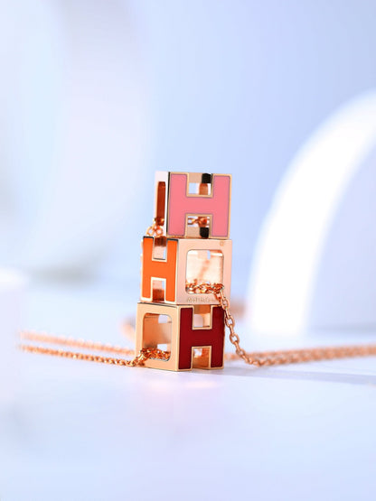 [✨Rose💎]H CAGE PINK GOLD NECKLACE