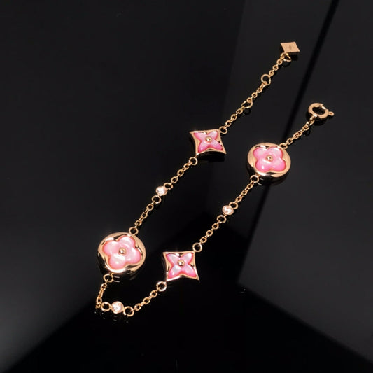 [✨Rose💎]STAR AND SUN 4 MOTIF PINK MOP PINK GOLD BRACELET