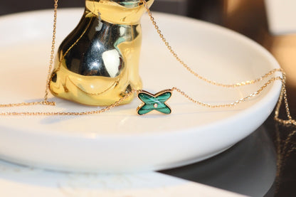 [✨Rose💎]JEUX MALACHITE 1 DIAMOND PINK GOLD NECKLACE