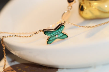 [✨Rose💎]JEUX MALACHITE 1 DIAMOND PINK GOLD NECKLACE