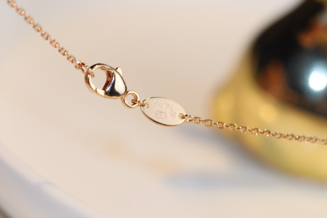 [✨Rose💎]JEUX MALACHITE 1 DIAMOND PINK GOLD NECKLACE